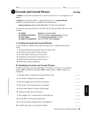 Gerunds and Gerund Phrases Worksheet Answer Key  Form