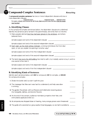 Lesson 5 Complex and Compound Complex Sentences Answer Key  Form