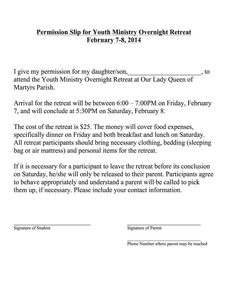 OLQM Youth Group Retreat Permission Form Feb Olqmparish 2014-2023