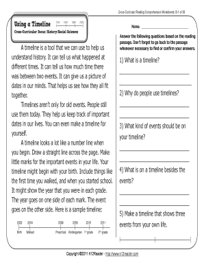 Reading a Timeline Worksheet PDF  Form