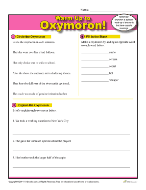 Oxymoron Worksheets PDF  Form