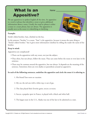 Appositive Worksheet  Form
