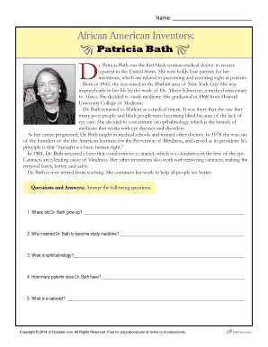 Patricia Bath D Reading Worksheets Spelling Grammar  Form