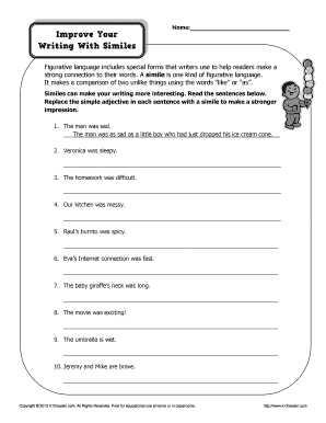 Improve Your Writing with Similes Figurative Language Worksheets  Form
