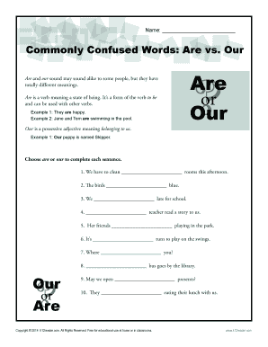 Are and Our Worksheet  Form