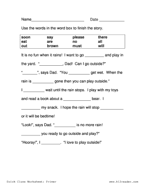 Dolch Cloze Worksheet  Form