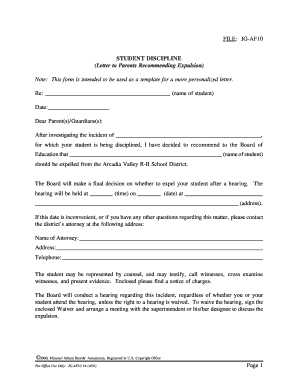 Expulsion Letter to Parents  Form