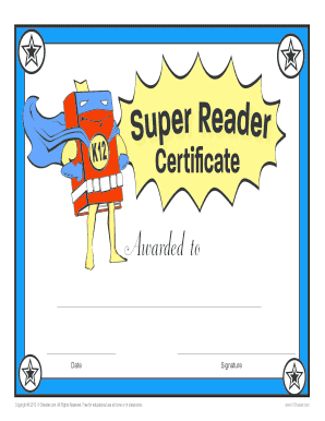 Super Reader Certificate  Form