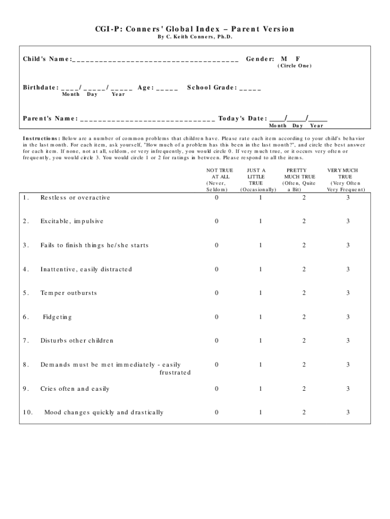 Conners Global Index Scale  Form