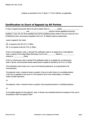 Official Form 424 1215 Caption as Described in Fed Uscourts