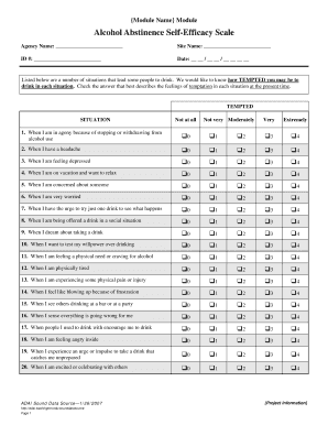 Module Name Module Alcohol Abstinence Self Efficacy Scale Adai Washington  Form