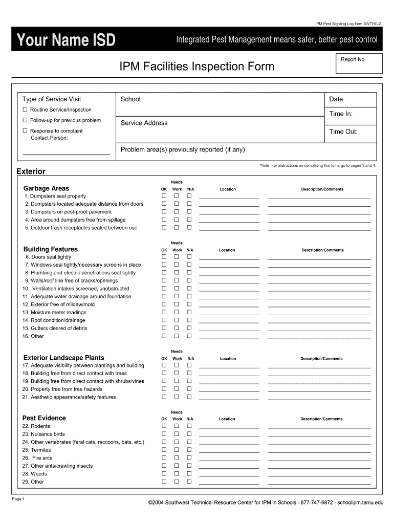 Pest Sighting Log  Form