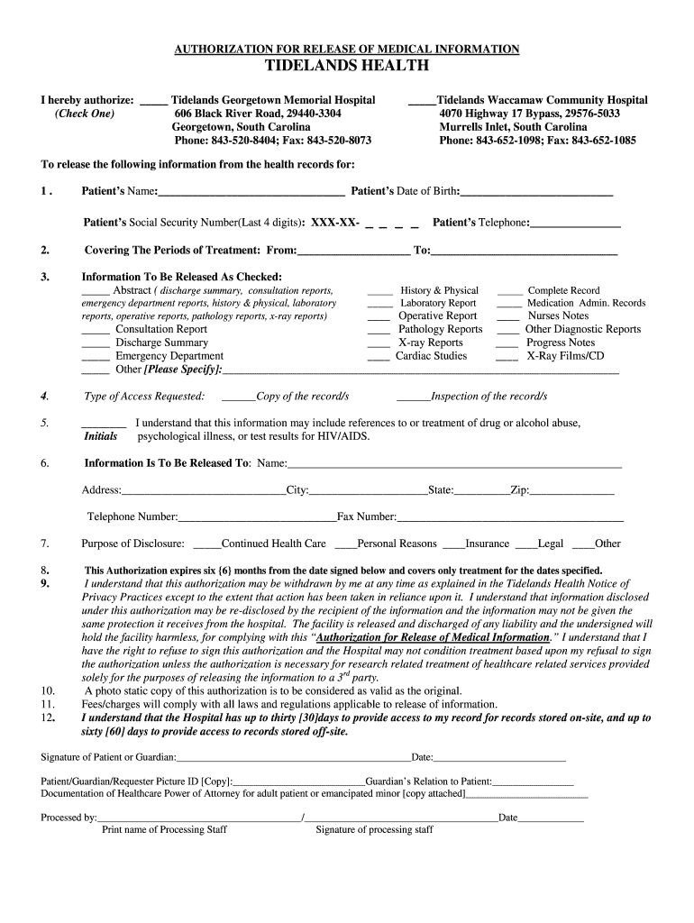 Tidelands Health  Form