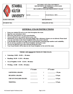 Exam Instructions Sample  Form