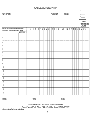 Daily Attendance Sheet Community Coordinated Care for Children  Form