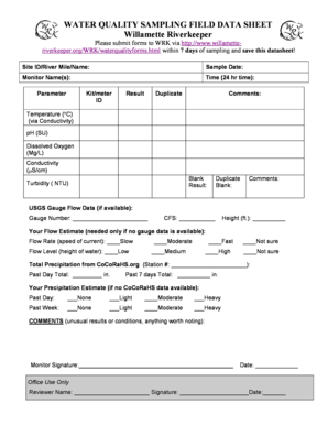 WATER QUALITY SAMPLING FIELD DATA SHEET Willamette Riverkeeper  Form