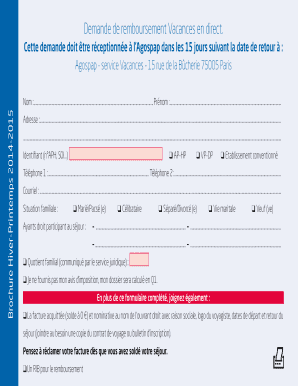 Formulaire Remboursement Vacances Agospap