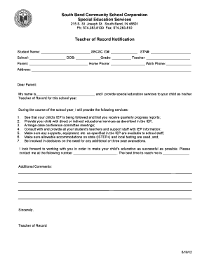 TOR Letter to Parents  Form