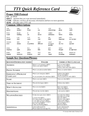 TTY Quick Reference Card Georgia APCO  Form