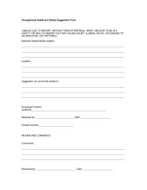 Occupational Health and Safety Suggestion Form