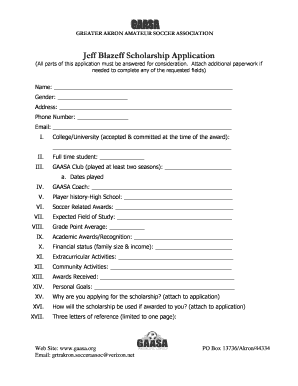 Jeff Blazeff Scholarship Application Gaasa  Form