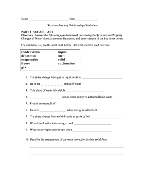 Melting Zing Evaporation Condensation Sublimation Worksheet  Form