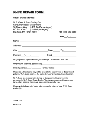 Case Knife Repair  Form