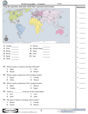 Using the Map below Determine Which Letter Represents Each Continent or Ocean  Form