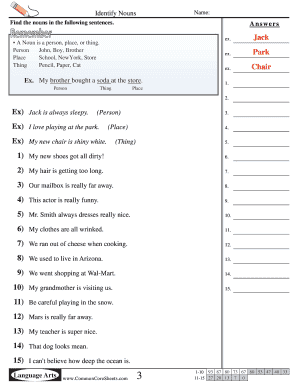 Identify the Nouns in the Following Sentences  Form