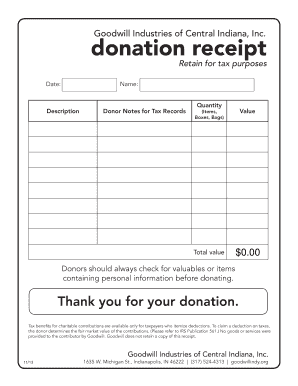 Goodwill Industries of Central Indiana Inc Donation Receipt Media Goodwillindy  Form