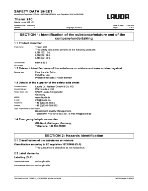 SAFETY DATA SHEET Therm 240 SECTION 1 Identification of Lauda  Form