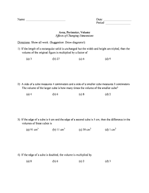 Changing Dimensions Perimeter and Area Worksheet  Form