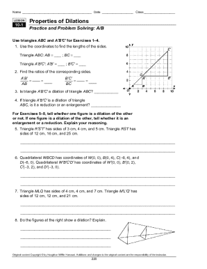 Properties of Dilations Lesson 10 1 Answer Key  Form