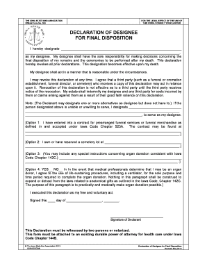 Declaration of Designee for Final Disposition BFormb