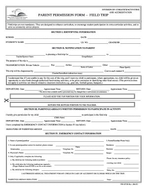 Clear Form Import Data Submit Form DIVISION of ATHLETICSACTIVITIES and ACCREDITATION PARENT PERMISSION FORM FIELD TRIP Field Tri