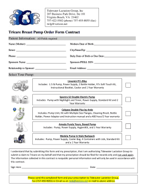 BTricareb Breast Pump Order Form Contract Tidewater Lactation Group