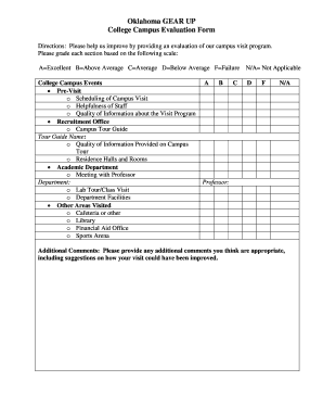 Oklahoma GEAR UP College Campus Evaluation Form Okgearup