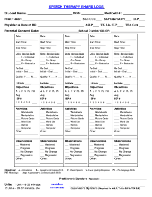 Speech Therapy Session Notes Template  Form