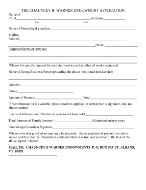 The CHAUNCEY B WARNER ENDOWMENT APPLICATION  Form