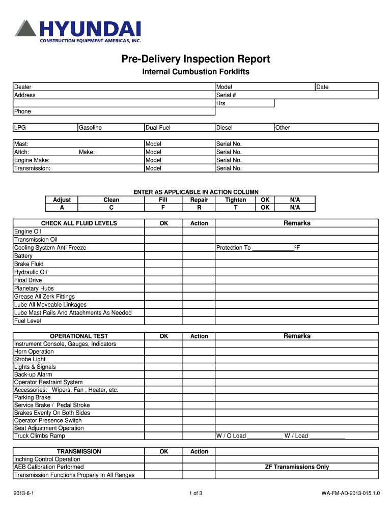 Pre Delivery BInspectionb Report  Form