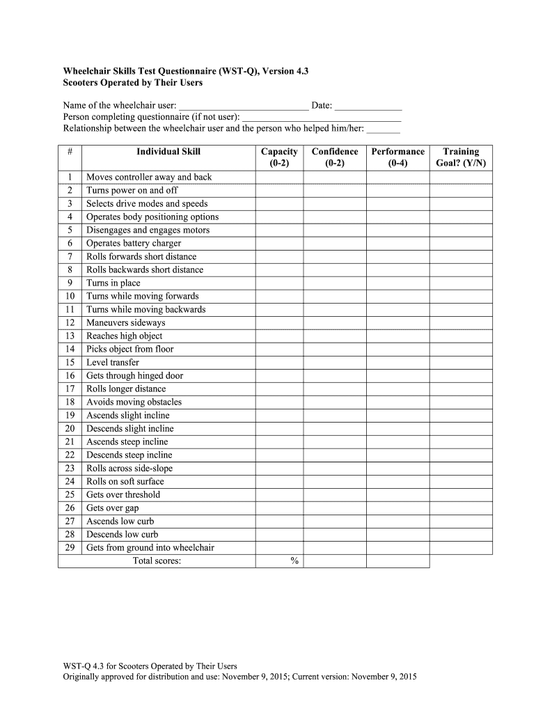 Power Wheelchair Skills Checklist  Form