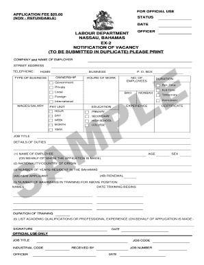 Labour Department Nassau, Bahamas Ex 2 Notification of Vacancy Forms Bahamas Gov