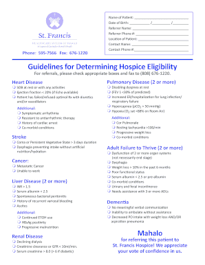 Guidelines for Determining Hospice Eligibility St Francis Stfrancishawaii  Form