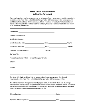 Vehicle Use Agreement Yreka Union School District  Form