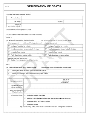 Verification of Death Form