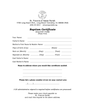 Baptism Certificate Request Form St Francis of Assisi Parish Stfrancisparishlbi