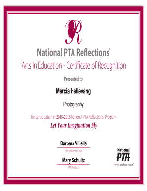 Pta Reflections Certificate  Form