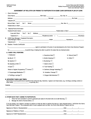 Agreement of Relativie or Friend to Participate  Form