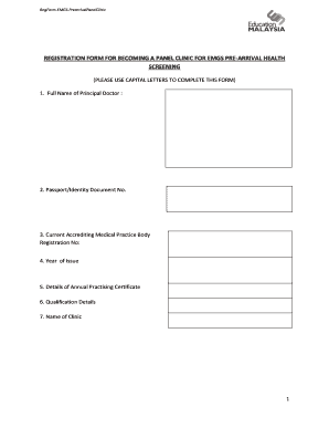 REGISTRATION FORM for BECOMING a PANEL CLINIC for EMGS PRE Educationmalaysia Gov
