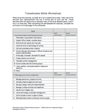Transferable Skills Worksheet  Form